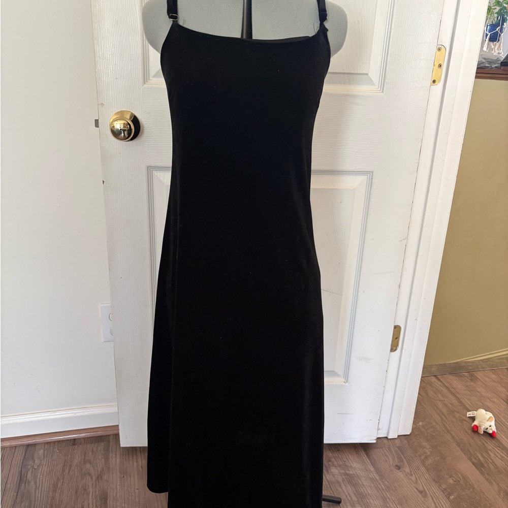 Black Velvet Midi Slip Dress with Adjustable Straps